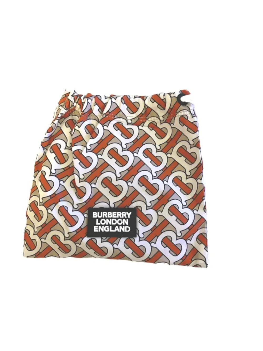 Burberry Red & Tan Monogram Nylon Face Mask With Matching Drawstring Pouch. NWT